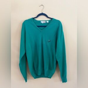 Triminghams Vintage Lambswool Logo Long Sleeve V-Neck Sweater Top Outerwear